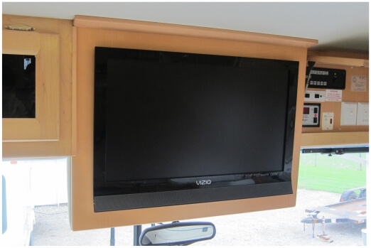 custom-tv-mount-matching-original-wood Front overhead mounted TV custom matching original wood